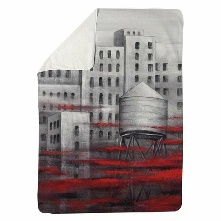 BEGIN HOME DECOR 60 x 80 in. Grey City with Red Clouds-Sherpa Fleece Blanket 5545-6080-CI249